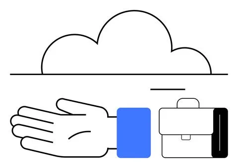 Hand Reaching Towards Cloud and Briefcase, Signifying Cloud Storage and Dig.. Stock Illustration