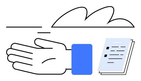Hand reaching towards a cloud and documents, symbolizing cloud storage, acces 库存插图