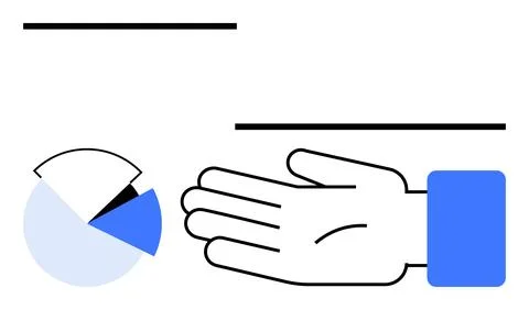 Hand Reaching Towards Pie Chart Segment Representing Financial Data Analysi.. Illustrazione stock