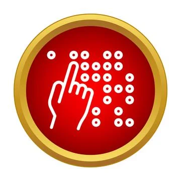 Hand reading braille dots in red circle icon Stock Illustration