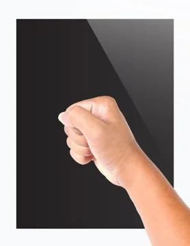 Hand on Realistic tablet pc computer with blank screen Stock Photos