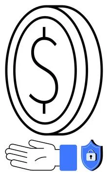 Hand Receiving Dollar Coin with Security Shield to Represent Secure Financi.. 스톡 일러스트