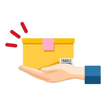 Hand receiving fragile package or delivering parcel box, fast shipping, delivery Stock Illustration