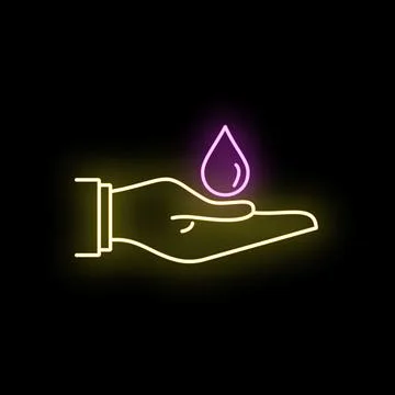 Hand receiving liquid drop neon glow icon Stock Illustration