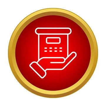 Hand receiving package delivery in red circle icon Stock Illustration