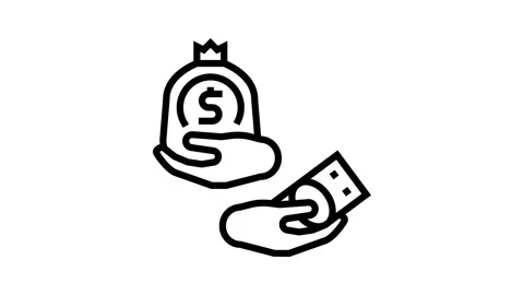 Hand receiving small vs large paycheck line icon animation Stock Footage 326121862