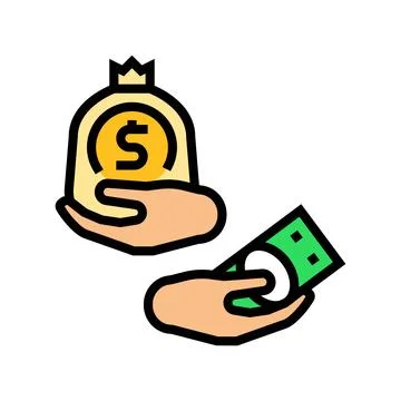 Hand receiving small vs large paycheck color icon vector illustration Stock Illustration