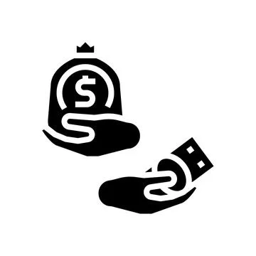 Hand receiving small vs large paycheck glyph icon vector illustration Stock Illustration