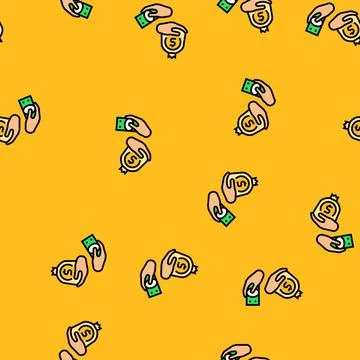 Hand receiving small vs large paycheck vector seamless pattern Stock Illustration