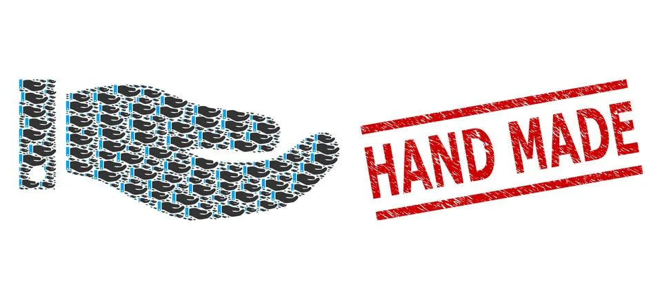 Hand Recursion Composition of Hand Icons and Distress Hand Made Stamp Stock Illustration