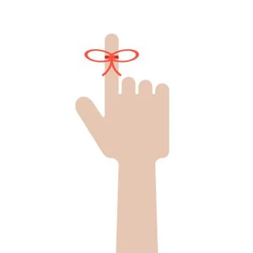 Hand with red bow on forefinger Stock Illustration
