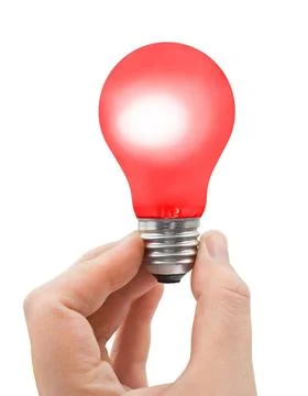 Hand with red bulb Hand with red bulb isolated on white background Copyrig... Stock Photos
