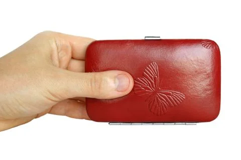 Hand with red case Stock Photos