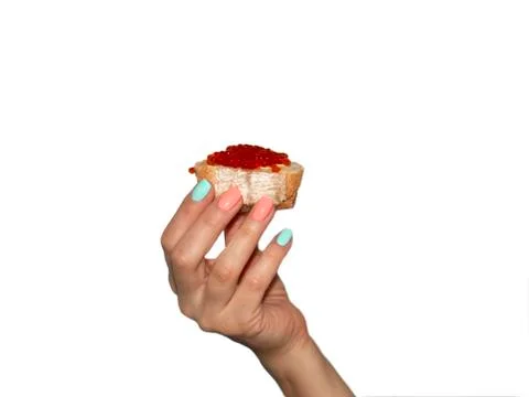 Hand With Red Caviar 写真素材