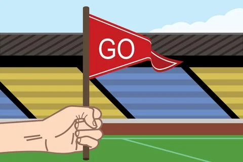 Hand with red flag, cheering concept Stock Illustration
