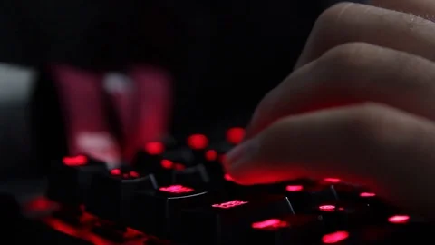 HAND RED LED KEYBOARD Stock Footage 90135578