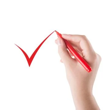 Hand with red marker draws a mark Stock Illustration