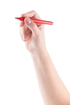 Hand with red marker Stock-Fotos