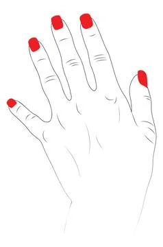 Hand with red nails line art Ilustração Stock