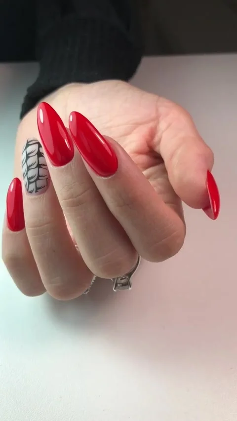 Hand with red nails manicure Stock Footage 131143958