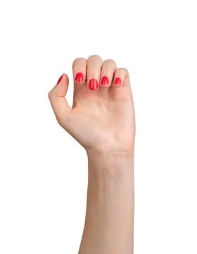 Hand with red painted fingernails, elegantly curved in an open, flexible Stock Photos