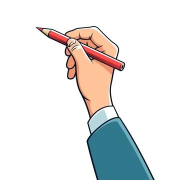 Hand with red pencil writes something Stock Illustration