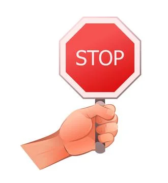 Hand with red stop sign. The object is isolated on a white background. Funny Stock Illustration