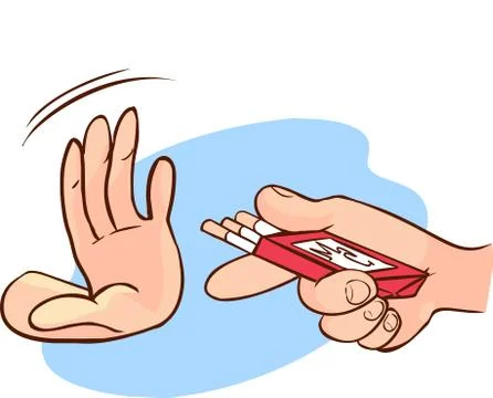 Hand refusing a cigarette offer, isolated on blue background Stock Illustration