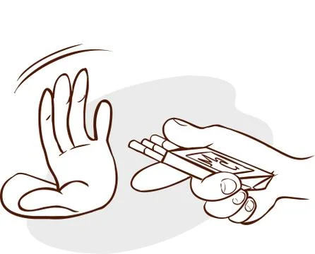 Hand refusing a cigarette offer, isolated on grey background Stock Illustration