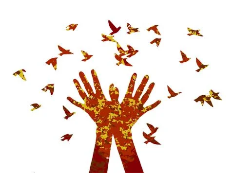 Hand release the birds. Stock Illustration