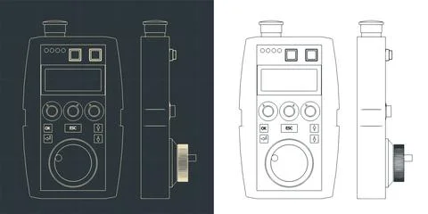 Hand remote control for CNC machine blueprints Stock Illustration