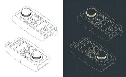 Hand remote control for CNC machine isometric blueprints Stock Illustration