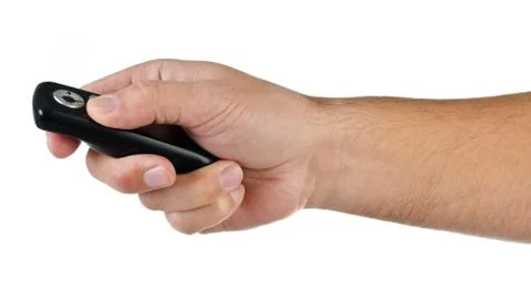 Hand with remote control on white Stock Photos