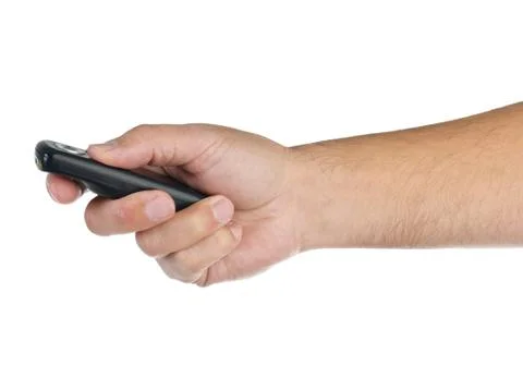 Hand with remote control on white Stock Photos