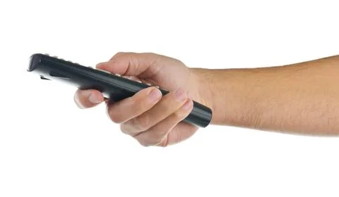 Hand with remote control on white Stock Photos