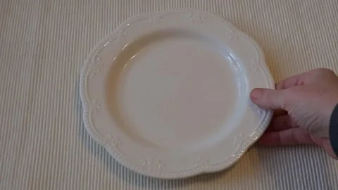 Hand Removing Empty White Plate from Table, Minimal Dining Concept 스톡 동영상 337014556
