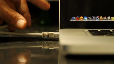 Hand Removing Ethernet Cable From Laptop, Media, Technology, Energy, Front Shot Stock Footage 42848687