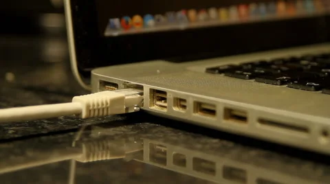 Hand Removing Ethernet Cable From Laptop, Media, Technology, Energy, Side Shot Stock Footage 42849048