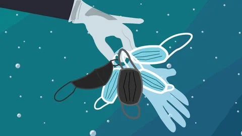 Hand removing garbage from the ocean, environmental pollution animation 4k Stock Footage 251938079