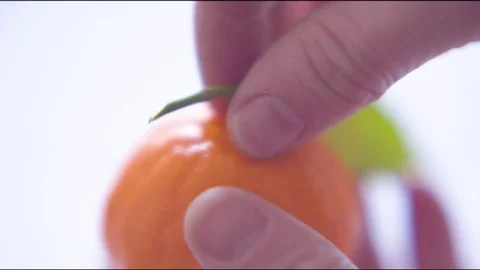 Hand removing stem of orange Video stock 76140086