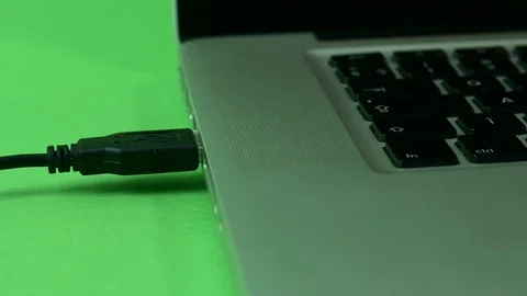 Hand Removing Usb Cable From Laptop, Green Screen Stock Footage 73783013