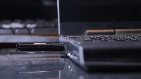 Hand Removing USB Thumb Drive From Laptop, Media, Technology, Storage Front Shot Stock Footage 41990007
