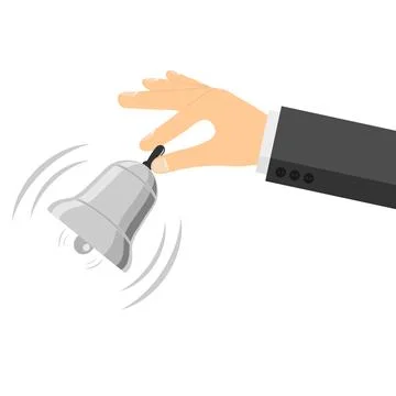 A hand rings a bell. Hand with a bell isolated on white background. Vector Stock Illustration