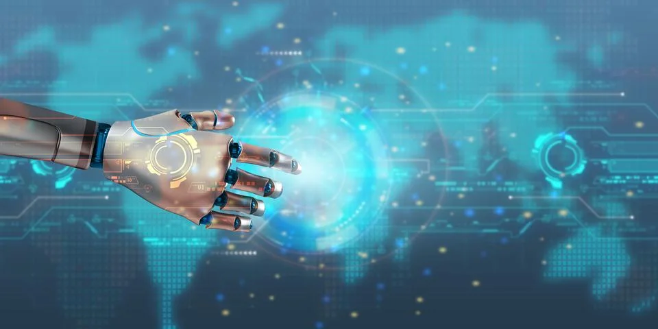 Hand robot ai artificial intelligence shakehand technology background wallpaper Stock Illustration