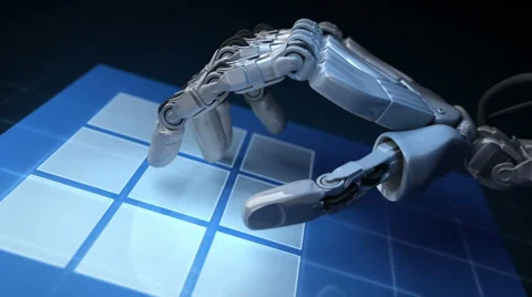 Hand of Robot and Touchscreen Stock Footage 64326704