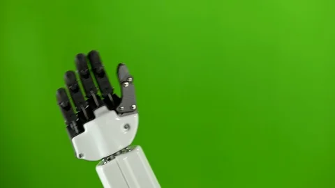 Hand of a robot close up waving hi . Green screen Stock Footage 97500855