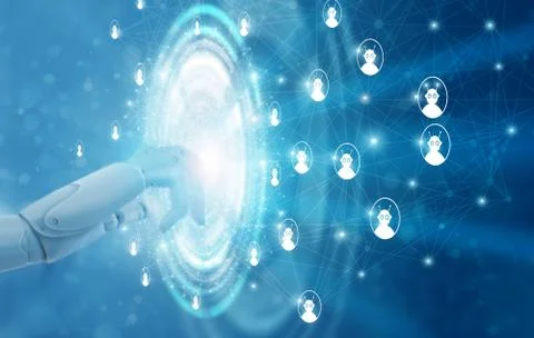 Hand of robot touching with network connections. Artificial intelligence. 스톡 사진