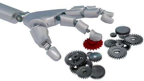 Hand robotic robot cogs gears system isolated - 3d rendering Stock Illustration