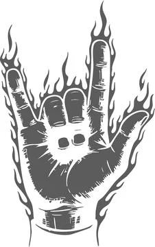 Hand Rock Sign with Flames Vector Illustration for Creative Design Stock Illustration