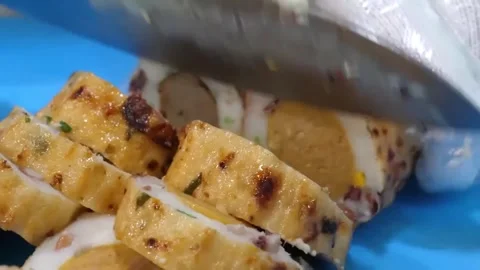 Hand-rolled Authentic Korean Fish Cake (Eomuk) Street Food Preparation Stock Footage 337374695